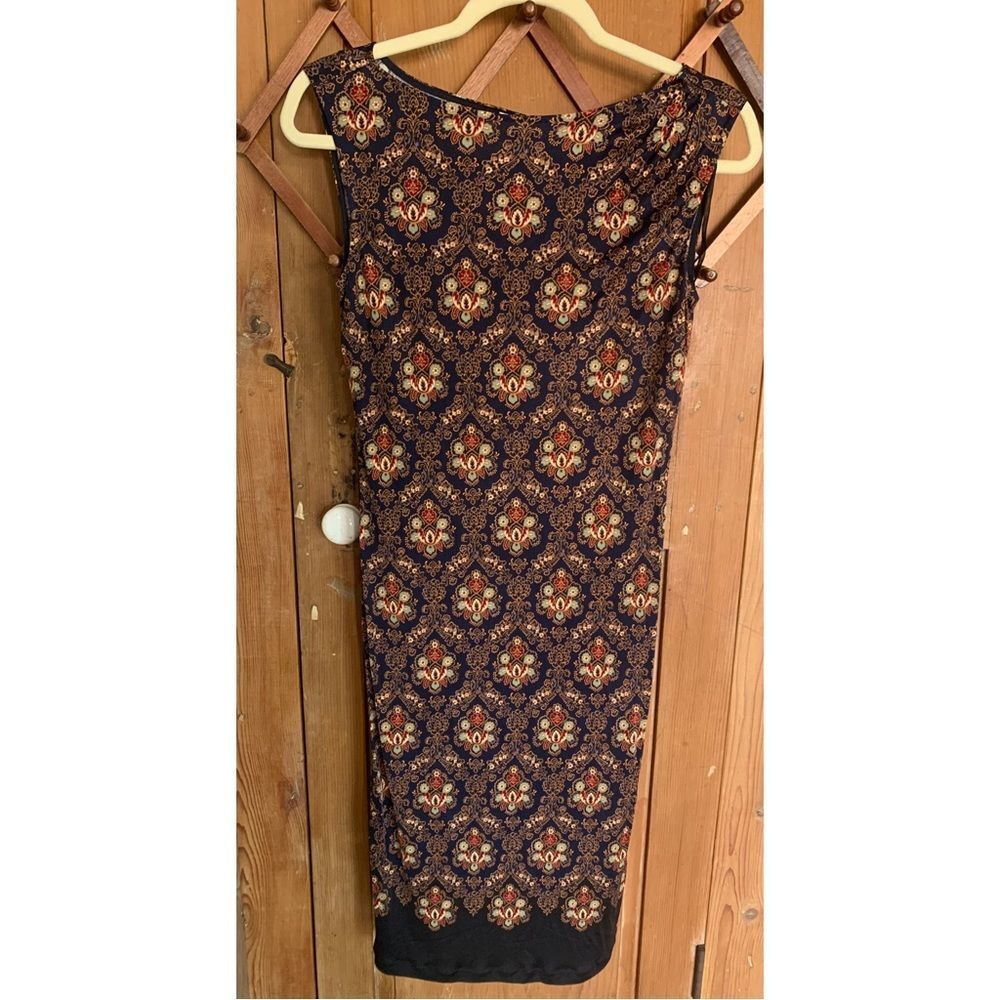 Tory Burch damask print sleeveless navy midi dress NWT